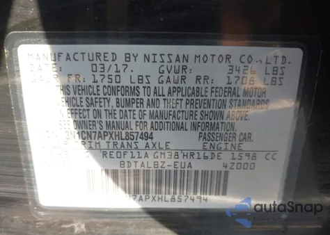 2017 Nissan Versa 1.6 Sv z USA, uszkodzony, nr VIN 3N1CN7APXHL857494